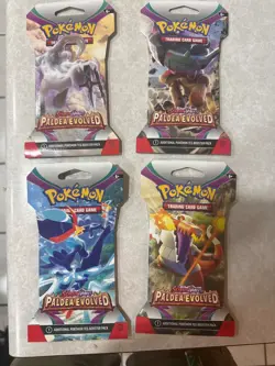 Lot of 4 Pokemon TCG+Sleeves Scarlet Violet Paldea Evolved Sleeved Booster Packs - Image 1