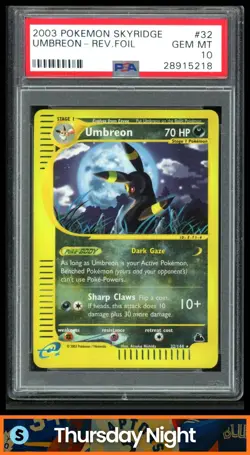 2003 POKEMON SKYRIDGE #32/144 UMBREON REVERSE HOLO PSA 10 - Image 1
