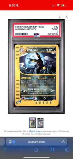 2003 POKEMON SKYRIDGE UMBREON-REV.FOIL REVERSE HOLO PSA 2 - Image 1