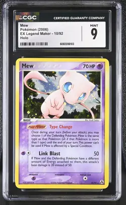 CGC 9 MINT Mew 2006 EX Legend Maker 10/92 Holo Pokemon Card - Image 1