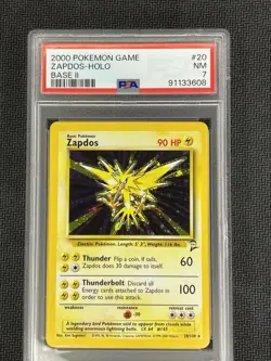 Pokemon 2000 Game #20 Zapdos-Holo Base II PSA 7 - Image 1
