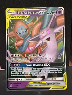 Espeon and Deoxys GX 72/236 Pokemon TCG Unified Minds Tag Team Ultra Rare - NM - Image 1