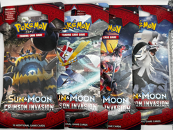 4x Pokemon Sun and Moon Crimson Invasion Booster Pack Full Art Set sleeved 820650802492 - Image 1