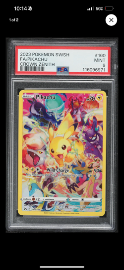 2023 Pokemon SWSH Full Art Pikachu 160/159 Crown Zenith PSA 9 Mint - Image 1