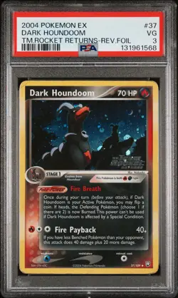 2004 POKEMON EX TEAM ROCKET RETURNS #37 DARK HOUNDOOM-REVERSE FOIL PSA 3 - Image 1