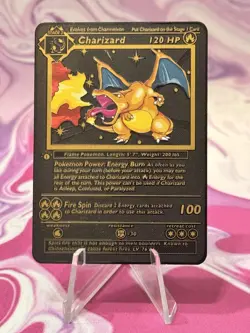 Pokemon 1st Edition CHARIZARD Base Set 1st Edition CUSTOM Black Metal Card - Image 1