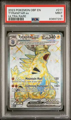 2023 Pokemon SWSH Obsidian Flames Tyranitar Ex #211 Ultra Rare PSA 9 Mint - Image 1
