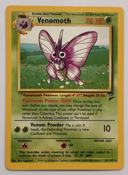 Pokemon TCG Venomoth Base Set 2 Non-Holo Card 31/130 Unlimited Rare - Image 1