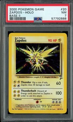 2000 Pokemon Game Base II 20/130 ZAPDOS Holo PSA 7 NM - Image 1