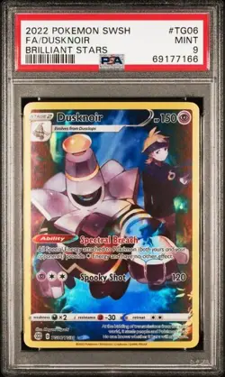 2022 Pokemon Brilliant Stars Dusknoir Full Art TG06 PSA 9 Mint - Image 1