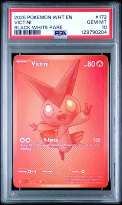 2025 POKEMON WHT EN-WHITE FLARE BLACK WHITE RARE #172 VICTINI PSA 10 - Image 1