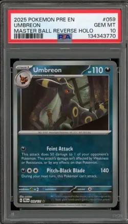 Pokemon Umbreon Prismatic Evolutions Master Ball Reverse Holo #059 PSA 10 - Image 1