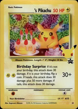 Pokemon TCG Birthday Pikachu #24 Celebrations 25th Anniversary Card Promo - Image 1