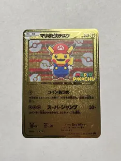 Pikachu Mario Japanese 293/XY-P Pokemon Promo Gold Metal Fan Art Card NM/M - Image 1