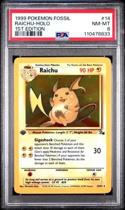 PSA 8 - 1999 POKEMON FOSSIL 1ST ED #14 RAICHU-HOLO - Image 1
