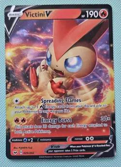 Pokemon TCG SWSH01: Sword & Shield Base Set #025/202 Victini V NM - Image 1