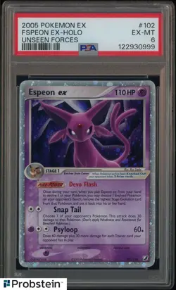 2005 Pokemon Ex Unseen Forces #102 Espeon Ex Holo PSA 6 EX-MT - Image 1