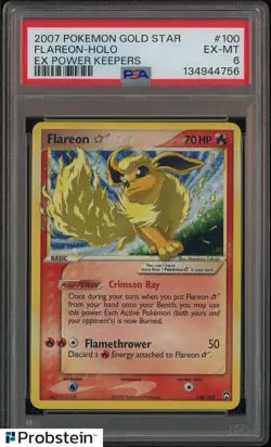 2007 Pokemon Gold Star Ex Power Keepers #100 Flareon Holo PSA 6 EX-MT - Image 1
