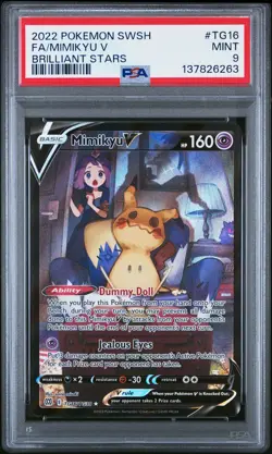 2022 POKEMON SWORD & SHIELD BRILLIANT STARS #TG16 FULL ART/MIMIKYU V PSA 9 - Image 1