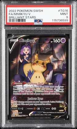 2022 POKEMON SWORD & SHIELD BRILLIANT STARS #TG16 FULL ART/MIMIKYU V PSA 9 - Image 1