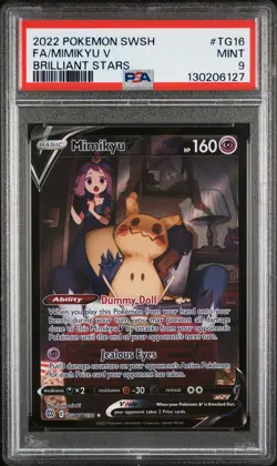 2022 POKEMON SWORD & SHIELD BRILLIANT STARS #TG16 FULL ART/MIMIKYU V PSA 9 - Image 1