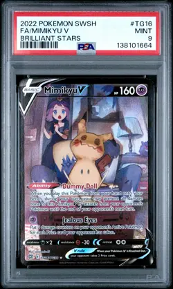 2022 POKEMON SWORD & SHIELD BRILLIANT STARS #TG16 FULL ART/MIMIKYU V PSA 9 - Image 1