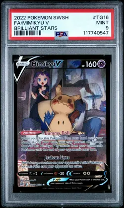 2022 POKEMON SWORD & SHIELD BRILLIANT STARS #TG16 FULL ART/MIMIKYU V PSA 9 - Image 1