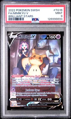 2022 POKEMON SWORD & SHIELD BRILLIANT STARS #TG16 FULL ART/MIMIKYU V PSA 9 - Image 1