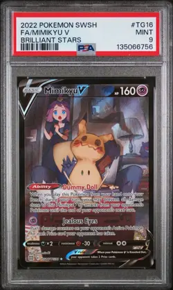 2022 POKEMON SWORD & SHIELD BRILLIANT STARS #TG16 FULL ART/MIMIKYU V PSA 9 - Image 1