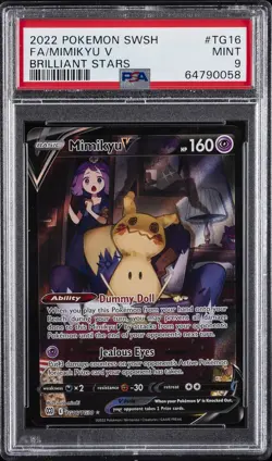 2022 POKEMON SWORD & SHIELD BRILLIANT STARS #TG16 FULL ART/MIMIKYU V PSA 9 - Image 1