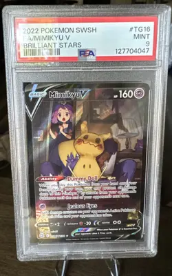 2022 POKEMON SWORD & SHIELD BRILLIANT STARS #TG16 FULL ART/MIMIKYU V PSA 9 - Image 1