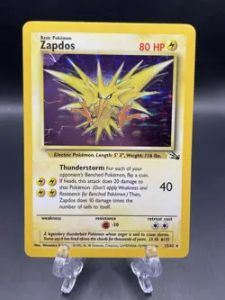 Pokemon TCG Zapdos Holo Rare Card 15/62 Fossil Base Set, Vintage 1999 LP WOTC - Image 1