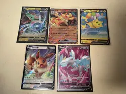 Pokemon TCG English Holo Lot - 5 Cards V Rayquaza Charizard Pikachu Eevee Kyurem - Image 1