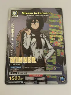 Union Arena Mikasa Ackermann Winner Card English UEPR/AOT-1-023 Tournament New - Image 1