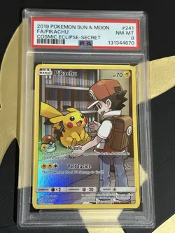 2019 POKEMON SUN & MOON COSMIC ECLIPSE SECRET #241 FULL ART/PIKACHU PSA 8 - Image 1
