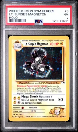 2000 POKEMON GYM HEROES HOLO #8 LT. SURGE'S MAGNETON PSA 7 - Image 1