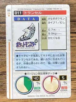 Pokemon Carddass Metapod No.11 Bandai Pocket Monsters Red ver. 1996 - Image 2