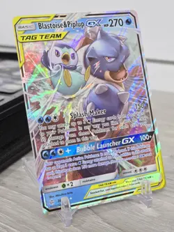 Pokemon Card TCG Blastoise and Piplup GX #38/236 Cosmic Eclipse Holo Rare NM - Image 1