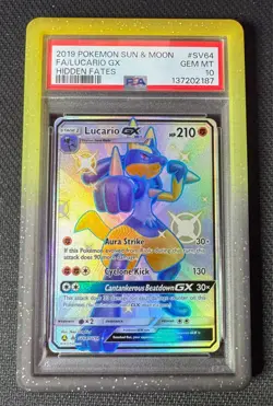 Pokemon Lucario GX SV64 Hidden Fates PSA 10 GEM MINT - Image 1
