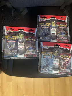 X3 Pokemon TCG Sun & Moon Booster Blister 2 Packs W/Tyranitar Pin New Sealed - Image 1
