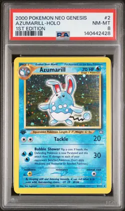 2000 POKEMON NEO GENESIS 1ST ED #2 AZUMARILL-HOLO PSA 8 - Image 1