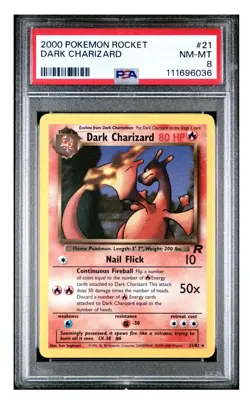2000 Pokemon Dark Charizard 21/82 Team Rocket PSA 8 - Image 1