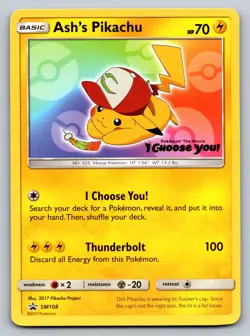 Pokemon Ash's Pikachu Promo SM Promos SM108 LP - Image 1