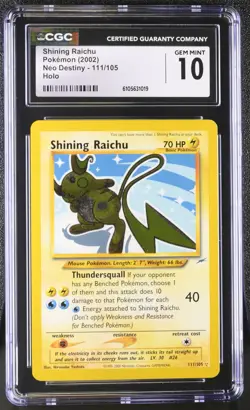 2002 Pokemon Shining Raichu Neo Destiny 111/105 Holo CGC GEM MINT 10 - Image 1
