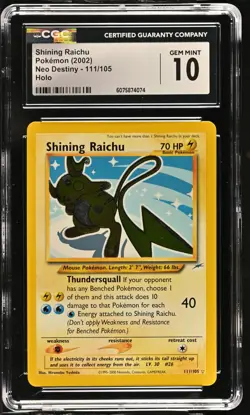 CGC 10 GEM MINT Shining Raichu 2002 Neo Destiny 111/105 Holo Pokemon Card - Image 1