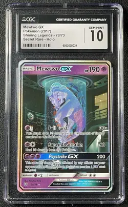 MEWTWO GX CGC 10 2017 POKEMON SHINING LEGENDS #78/73 SECRET RARE HOLO GEM MINT - Image 1