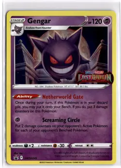 Pokemon TCG Gengar (Prerelease) SWSH241 SWSH Lost Origin Black Star Promo Stamp - Image 1