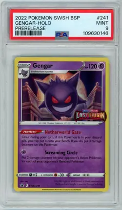 Pokemon TCG Gengar SWSH241 Lost Origin Stamped Prerelease Black Star Promo PSA 9 - Image 1