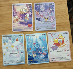 5 Custom Christmas Pokemon Trading Card tcg lot Pikachu, Gengar, Eevee Cubone - Image 1