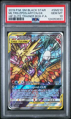 2019 POKEMON SM HIDDEN FATES ETB FULL ART/MOLTRES & ZAPDOS & ARTICUNO GX PSA 10 - Image 1